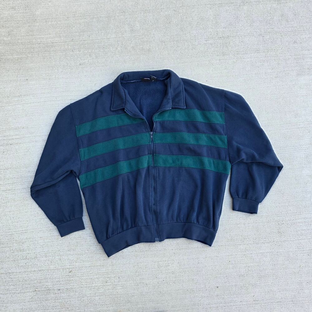 Vintage 90s Navy Striped Jacket Fleece Lined Zip Up Mens Size XL Winner